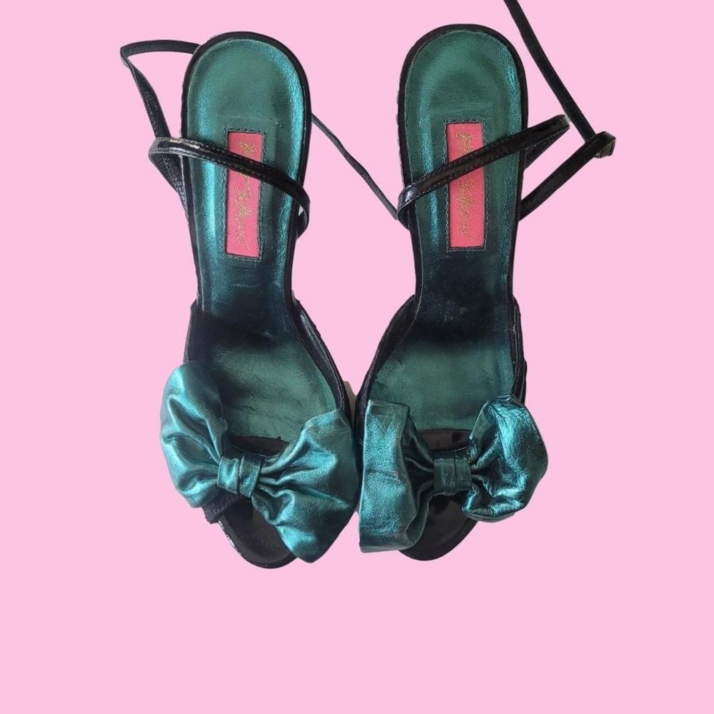 Betsey Johnson Teal Bow Ankle Strap Heels